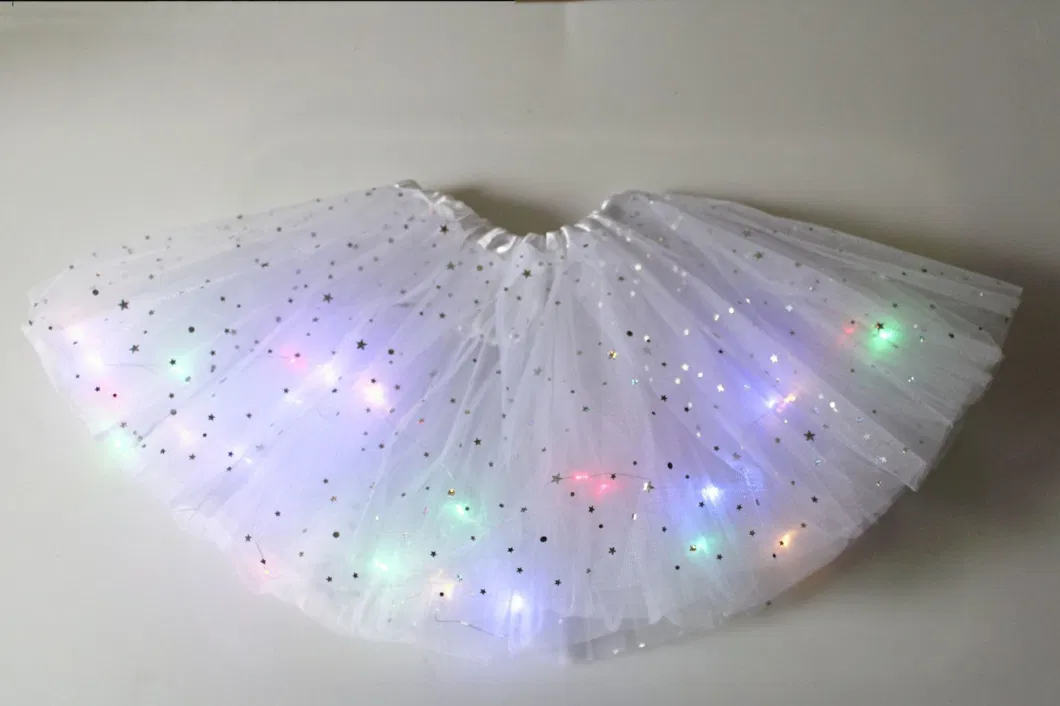 Abckids Children′ S Sequin Pommel Skirt Tutu Skirt Luminous Half Mesh Gauze LED Dancing Stars Girl Skirt